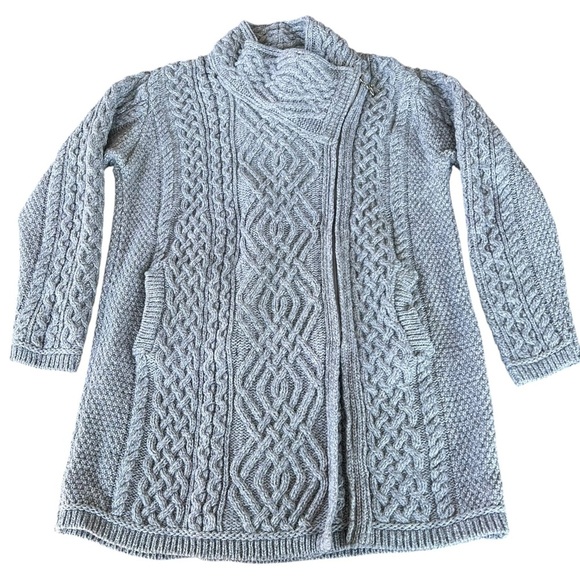 Aran Sweater Market Merino Wool Cable Knit Side-Zip Sweater Tunic Gray Large GUC - Picture 8 of 16